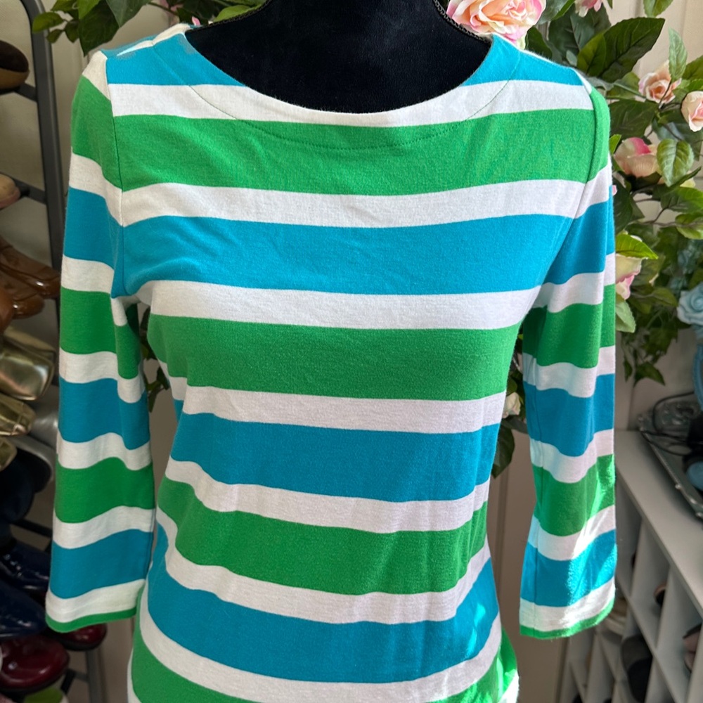 Lauren Ralph Lauren 100% cotton back zip striped top, NWOT, just washed once